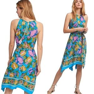 EUC Lilka for Anthropologie Dinan Halter Floral Dress Handkerchief Hem
